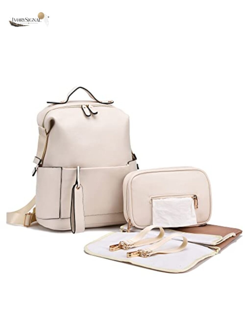 Leather Diaper Bag Backpack with Changing Pad and Stroller Straps Large Travel